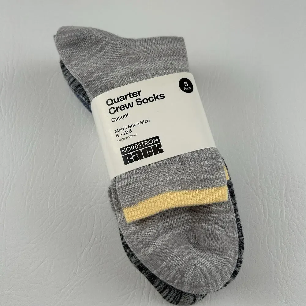 Nordstrom Rack Men’s 5 Pair Quarter Crew Casual Socks Shoe Size 6-12.5